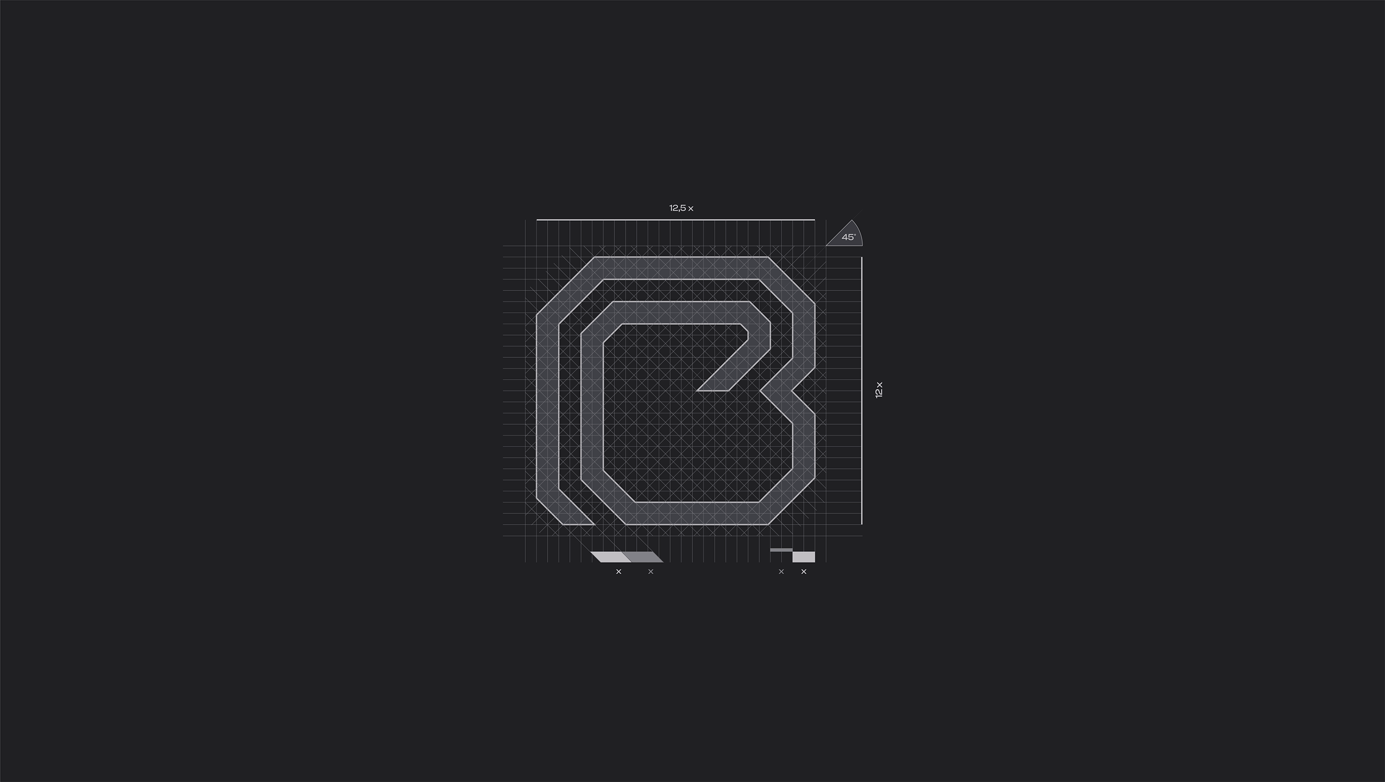 construction grid of plan b logo - white on black
